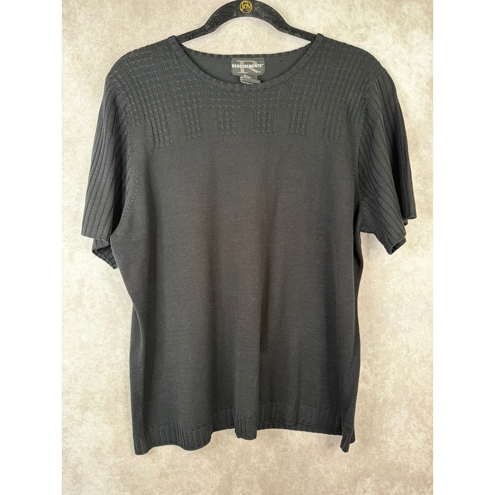 NWT Requirements Knit Top Womens XL Black Short Sleeve Cable Textured Crew Neck